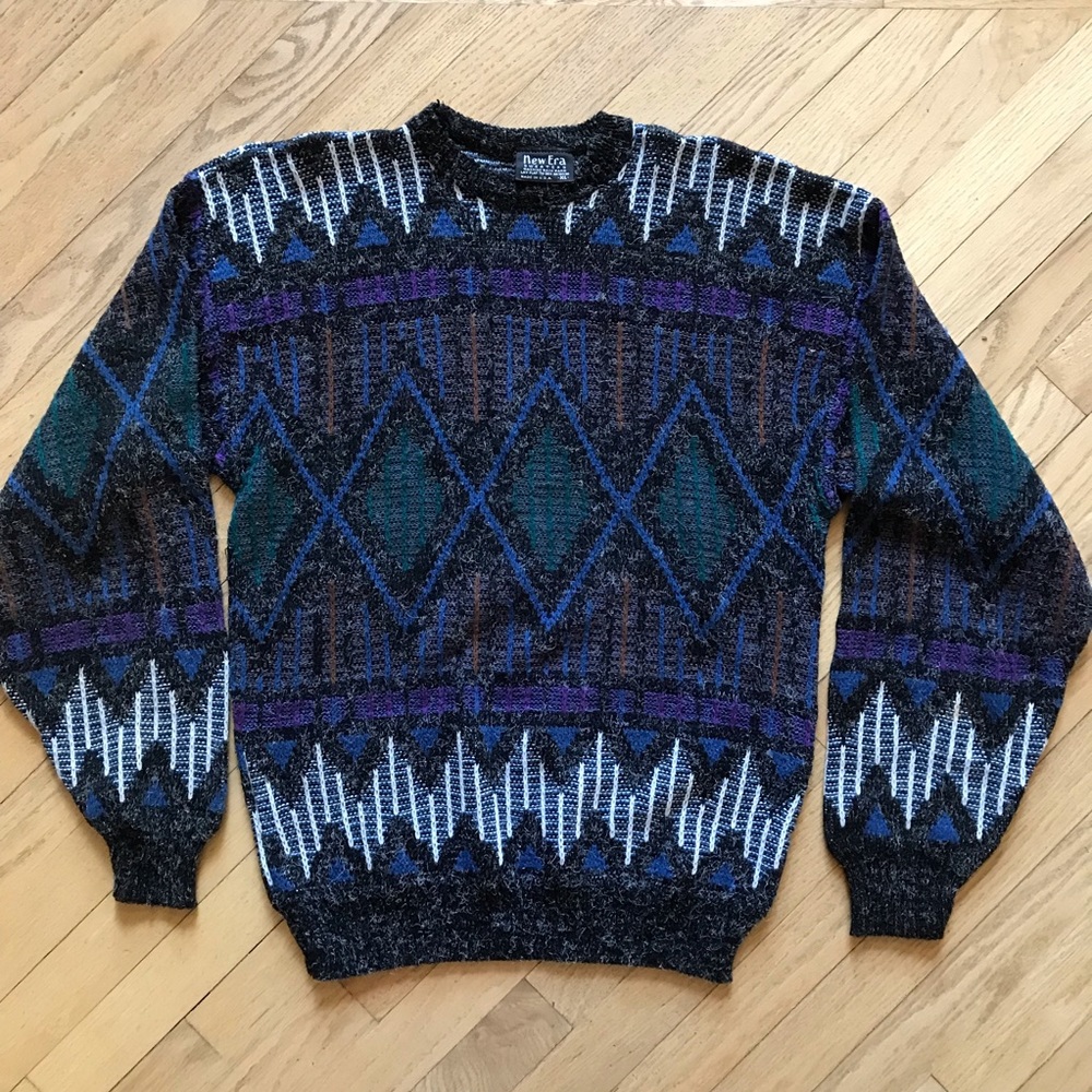 Vintage 80s New Era Sweater Kid Size XL Fuzzy Texture USA Made Unisex